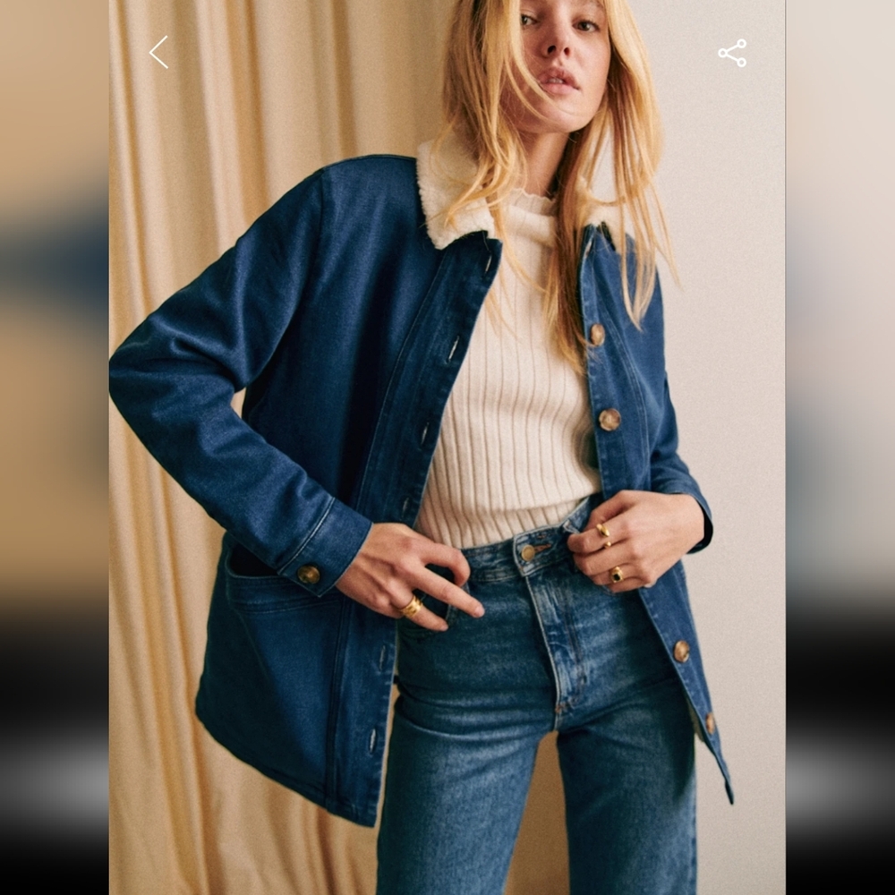 Sezane Will Indigo Faux Sheepskin Collar Jacket